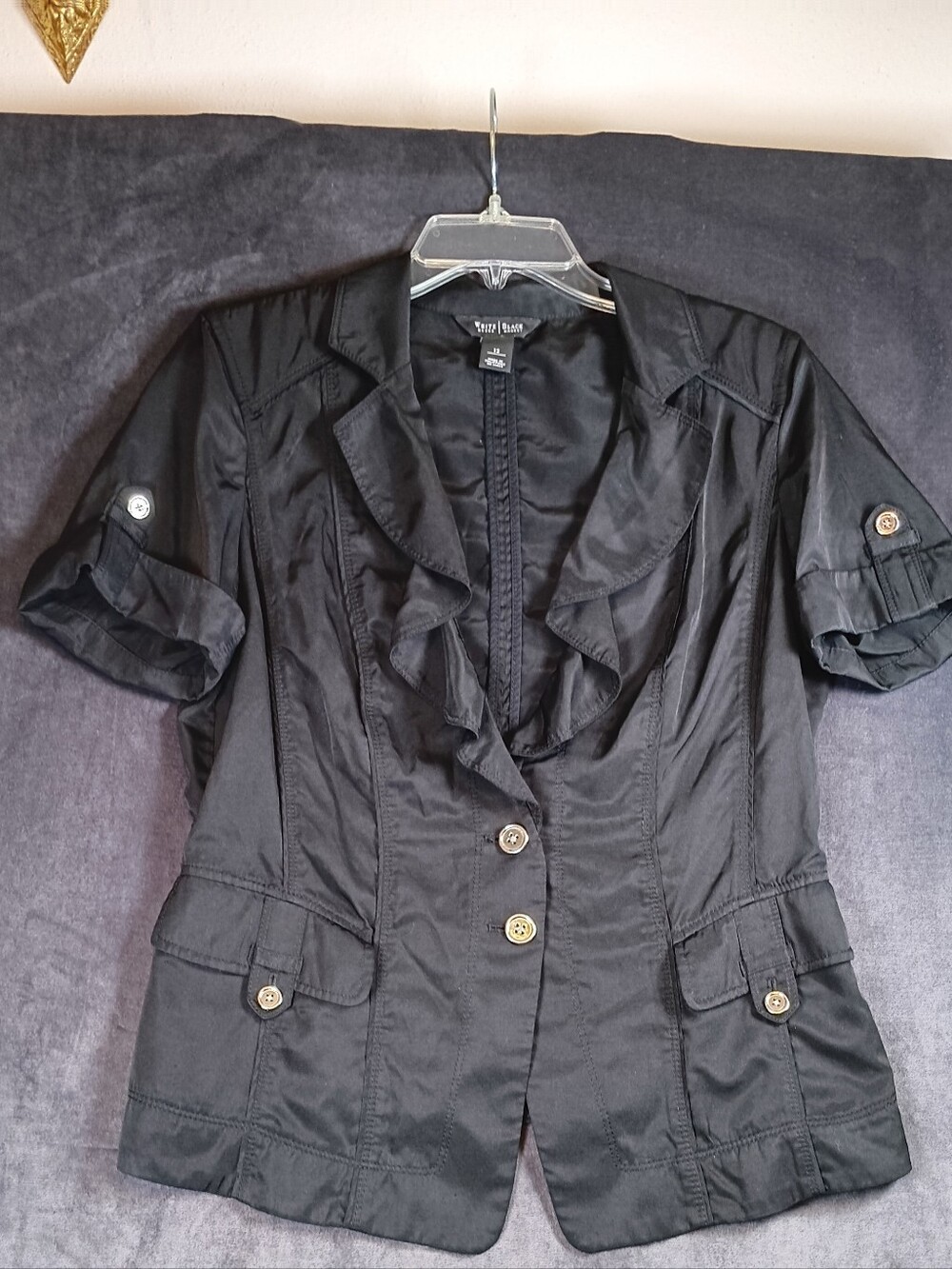 White House Black Market Black Short-Sleeve Ruffle Blazer